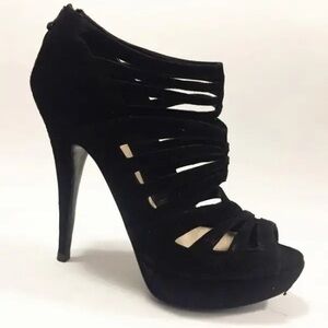 Miu Miu Black Suede Platform Multi-Strap Open Toe Sandals.